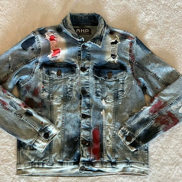 Another Hype Brand AHP Distressed Denim Jacket Men's size Large - Picture 2 of 4